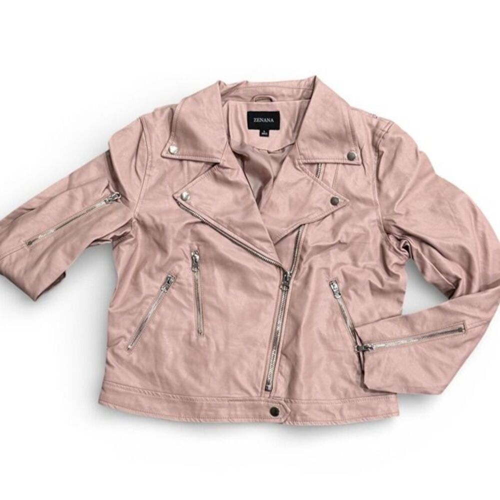 LARGE BLUSH VEGAN LEATHER BELTED JACKET- NWT